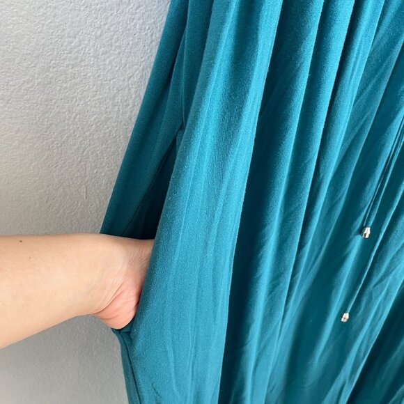 Catherines Womens Plus 3XWP Teal Sleeveless Crochet Maxi Dress Drawstring Waist - Picture 6 of 9